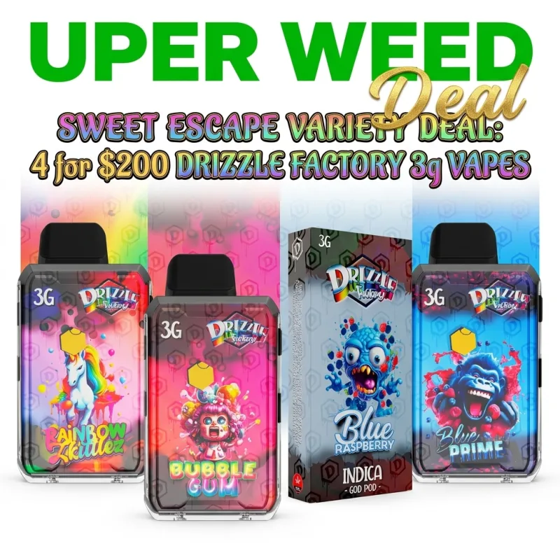 Sweet Escape Variety Deal: 4 for $200 Drizzle Factory 3g Vapes product image 1