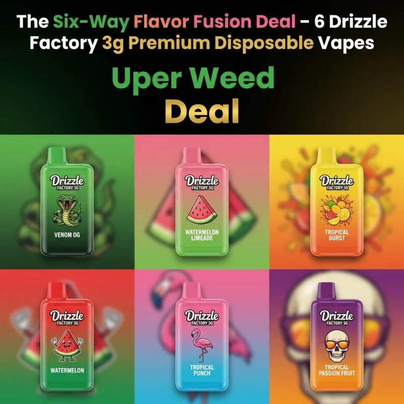 The Six-Way Flavor Fusion Deal – 6 Drizzle Factory 3g Premium Disposable Vapes product image 1