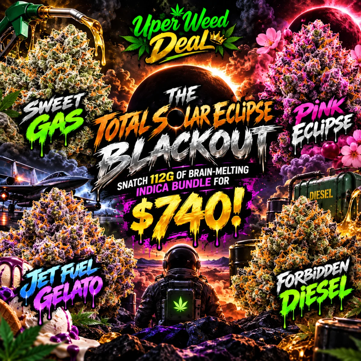 THE TOTAL SOLAR ECLIPSE BLACKOUT: SNATCH 112g OF BRAIN-MELTING INDICA BUNDLE FOR $740!